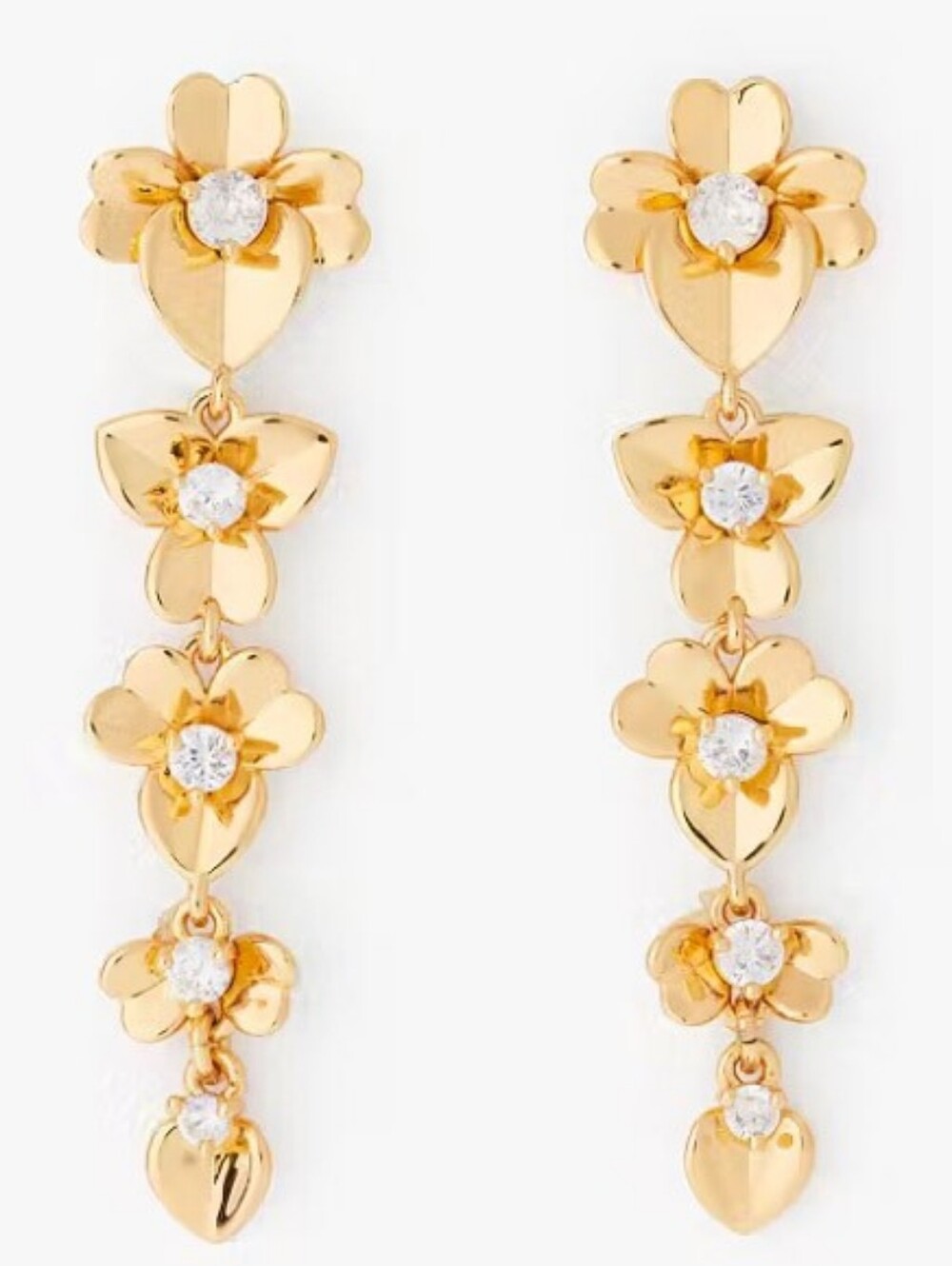 New Kate Spade New York Gold-Tone Precious Pansy / Plumeria Linear Drop Earrings - Picture 3 of 8